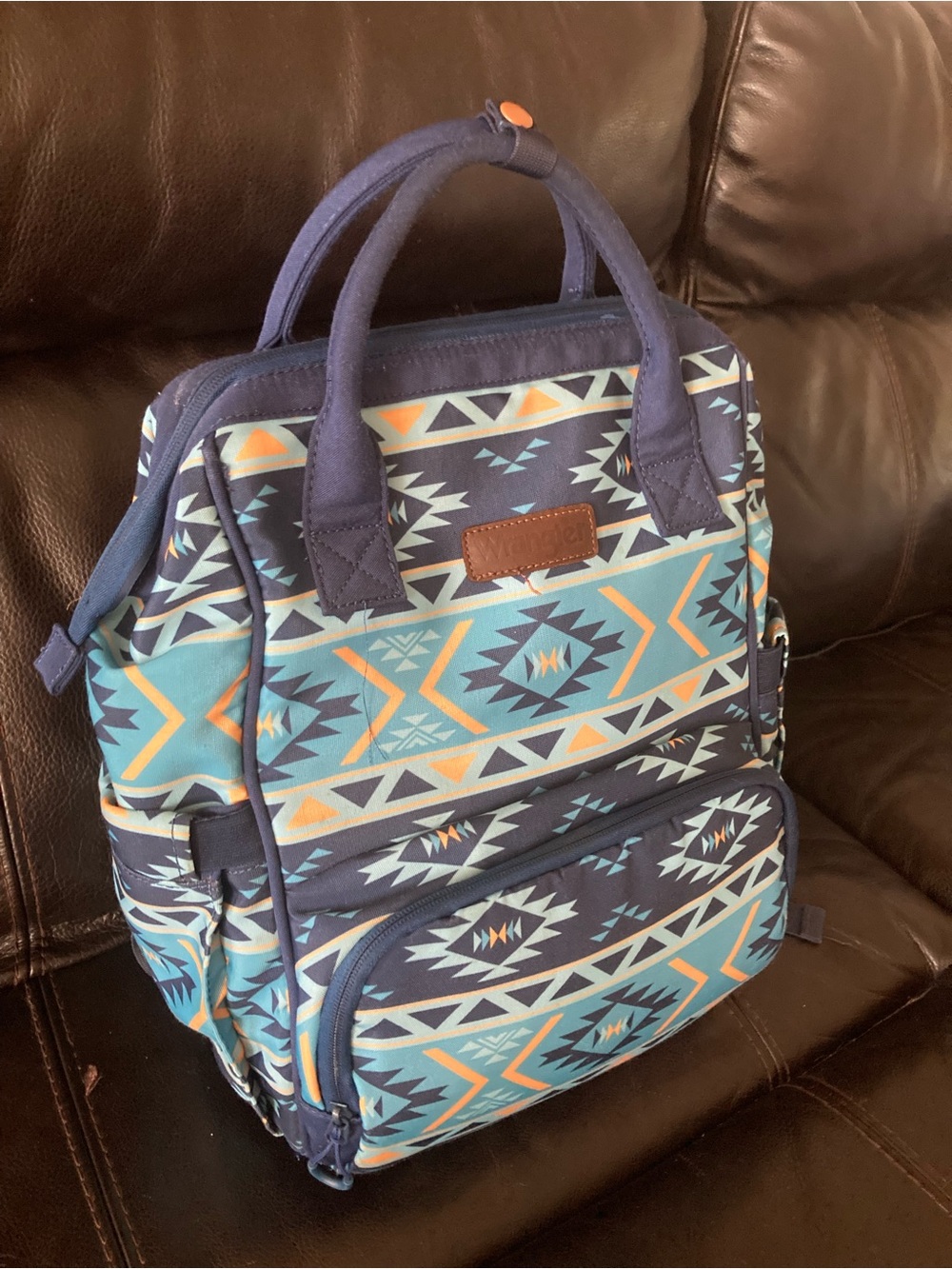 Wrangler Navy & Teal Aztec Baby Backpack Tote